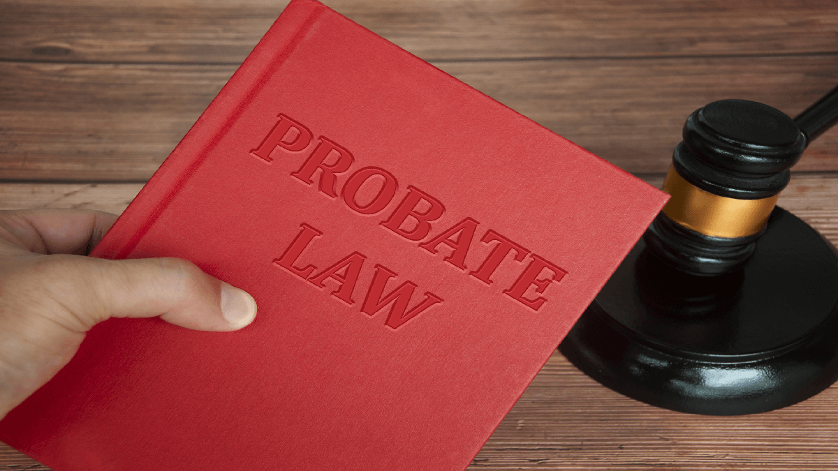 Holding a probate law book with a gavel